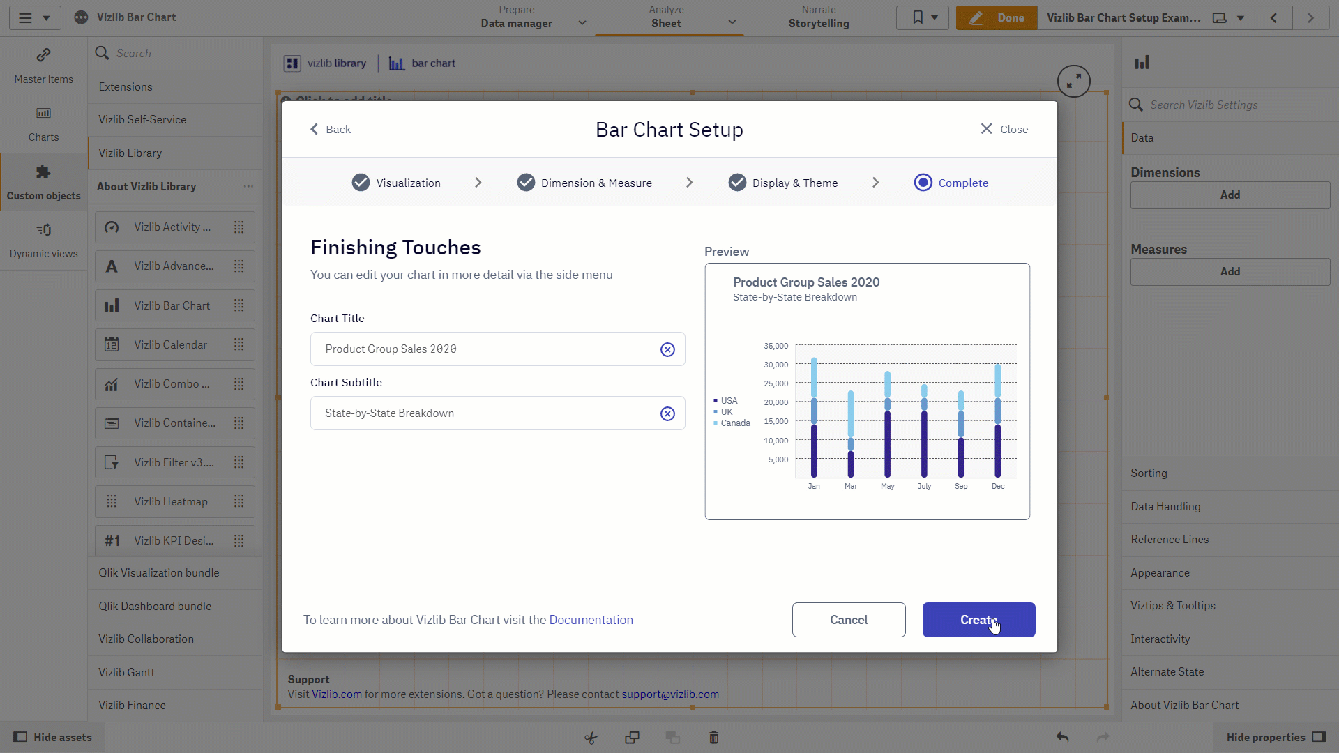 Vizlib Bar Chart Setup Wizard