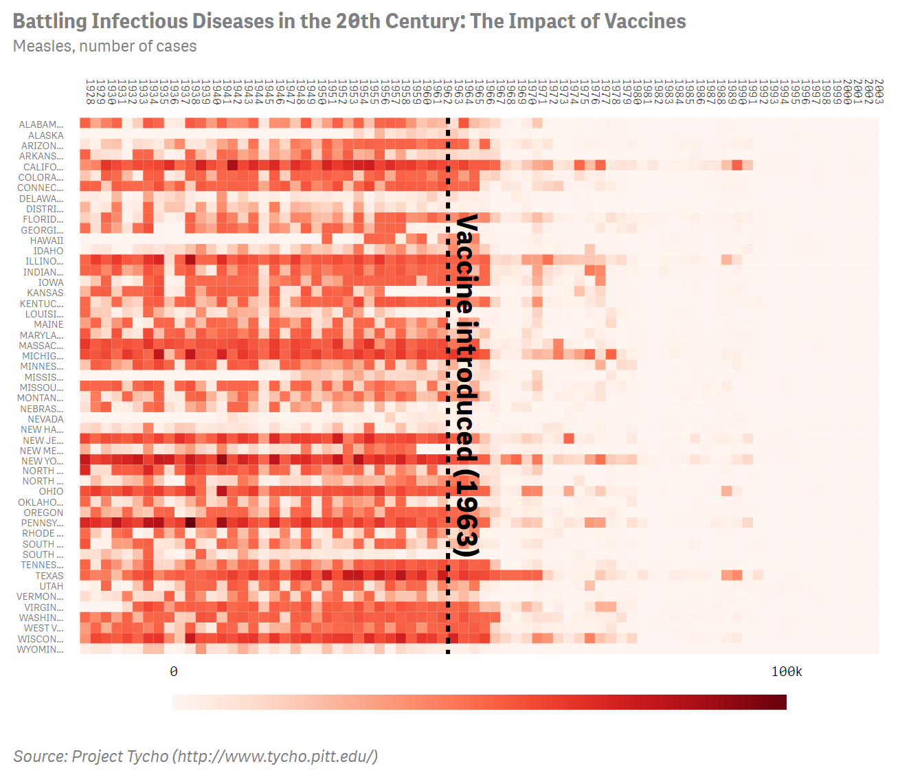 Vizlib Heatmap displaying infectious disease data with color-coded values.