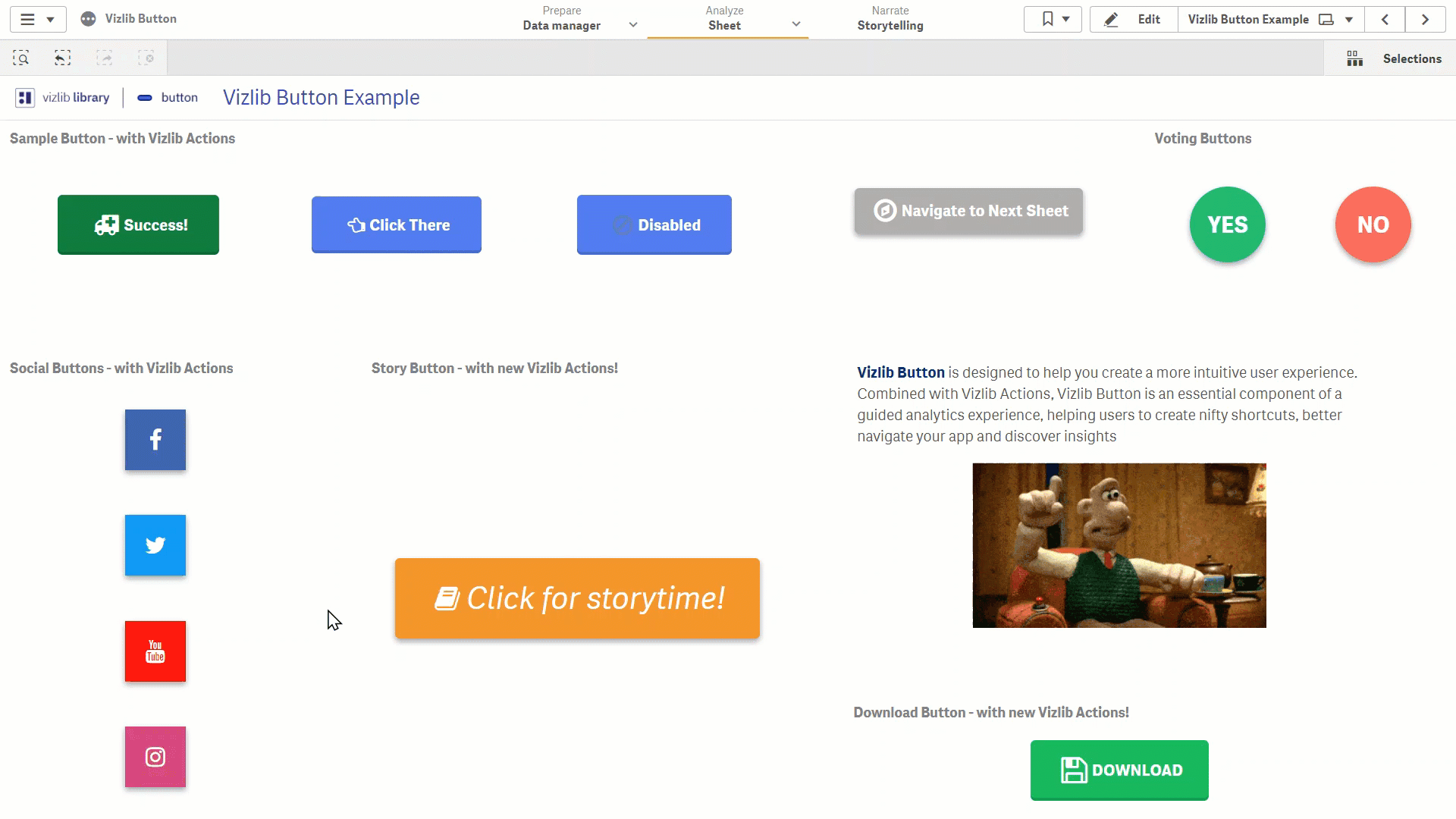 Animated Vizlib Button object that opens a webpage when selected.